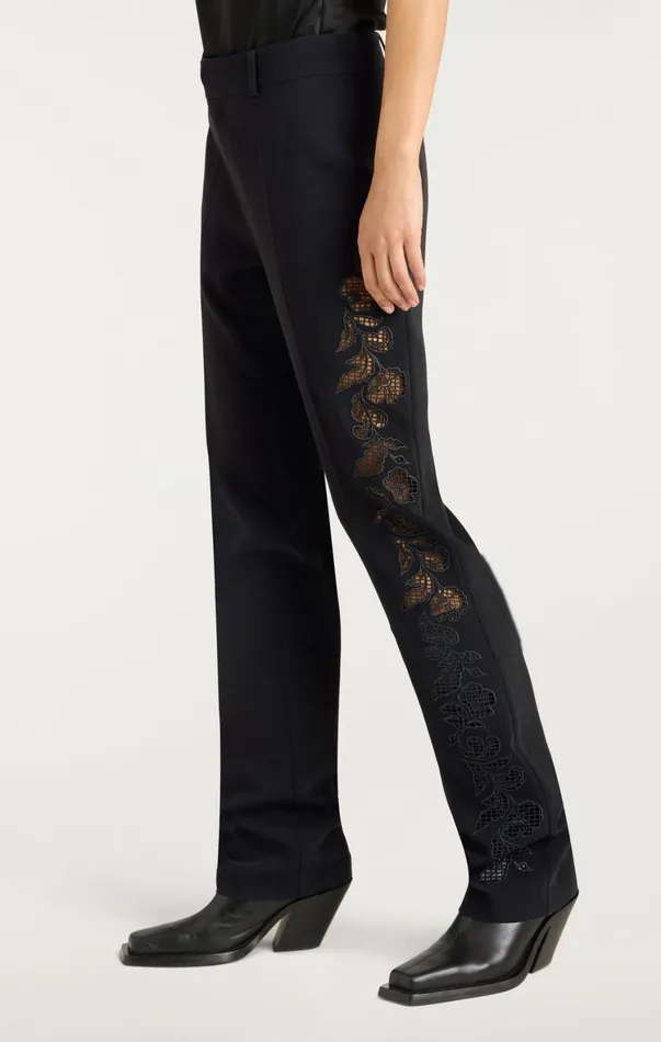 Women Pants Cinq Sept Cutout Paisley Embellished Kerry Pant Black