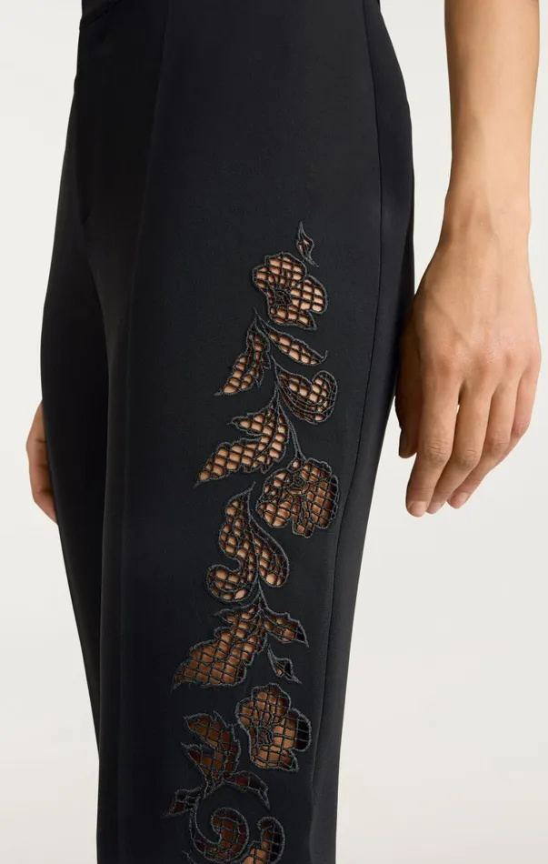 Women Pants Cinq Sept Cutout Paisley Embellished Kerry Pant Black