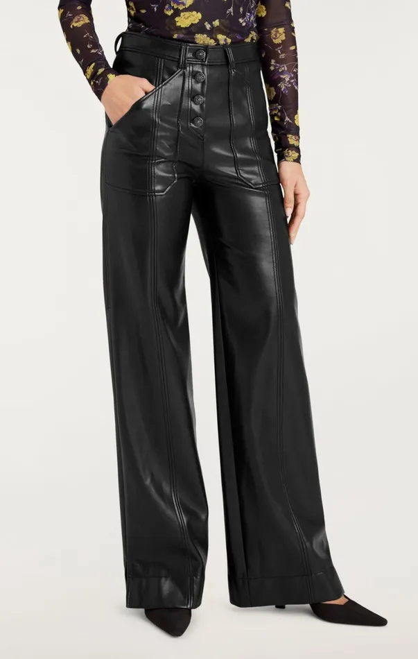 Women Pants Cinq Sept Vegan Leather Long Benji Pant Black