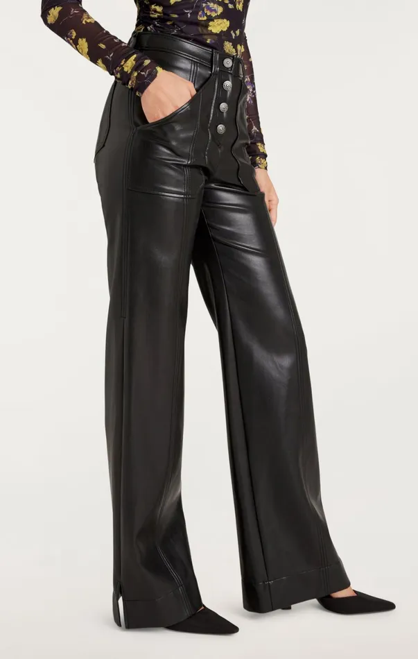 Women Pants Cinq Sept Vegan Leather Long Benji Pant Black