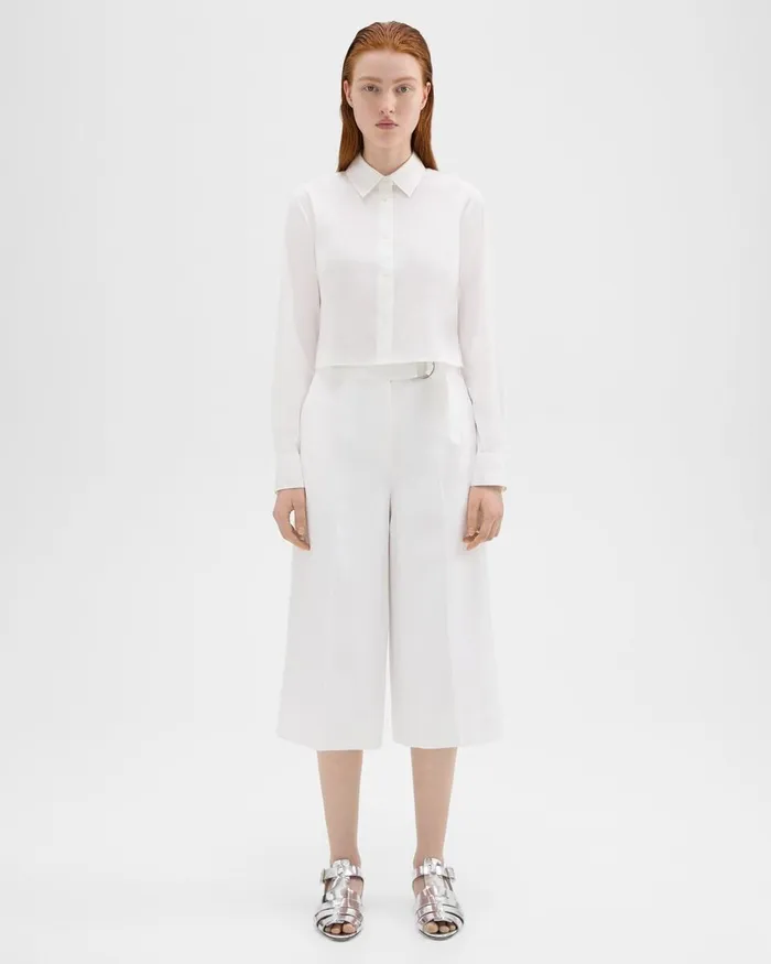 Women Pants Theory Belted Culotte In Viscose White