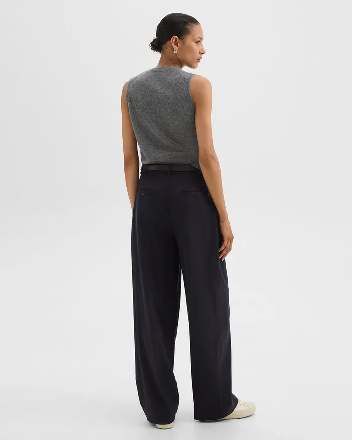 Women Pants Theory Double Pleat Pant In Sleek Flannel Navy