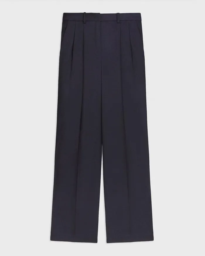 Women Pants Theory Double Pleat Pant In Sleek Flannel Navy