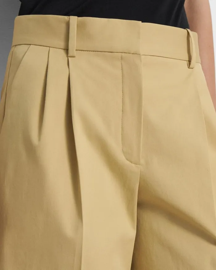 Women Pants Theory Pleated Short In Stretch Cotton Twill Tuscan