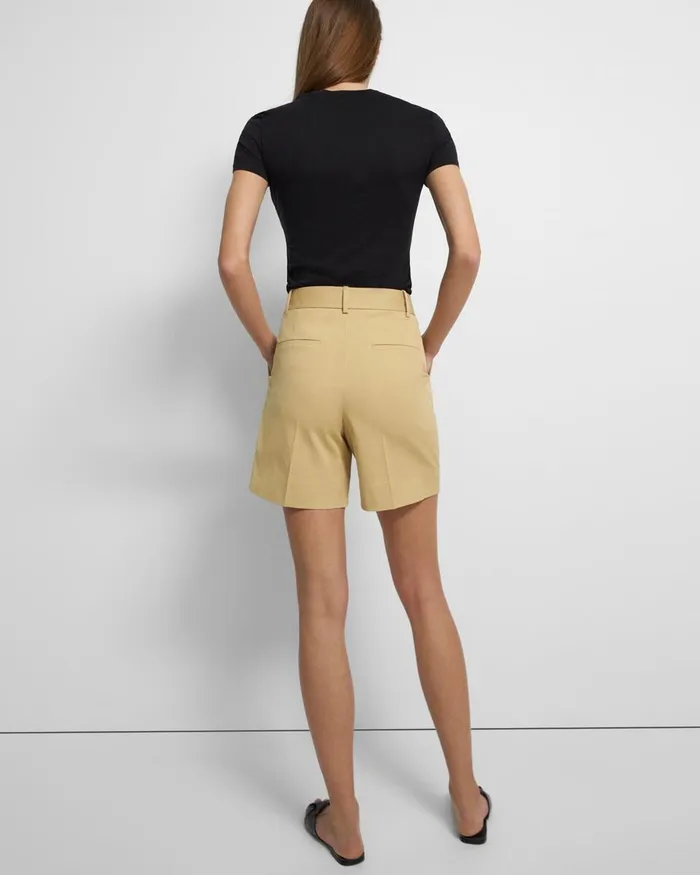 Women Pants Theory Pleated Short In Stretch Cotton Twill Tuscan