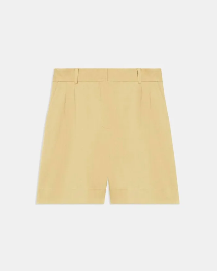 Women Pants Theory Pleated Short In Stretch Cotton Twill Tuscan