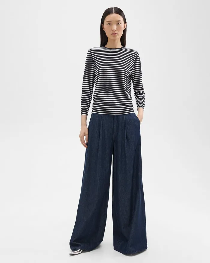 Women Pants Theory Pleated WideLeg Pant In Denim Indigo