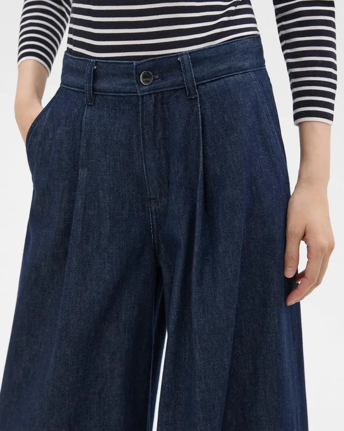 Women Pants Theory Pleated WideLeg Pant In Denim Indigo