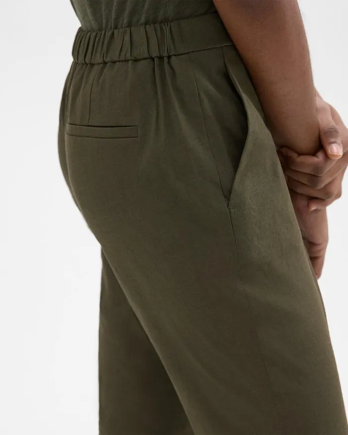 Women Pants Theory Treeca PullOn Pant In Good Linen Dark Olive