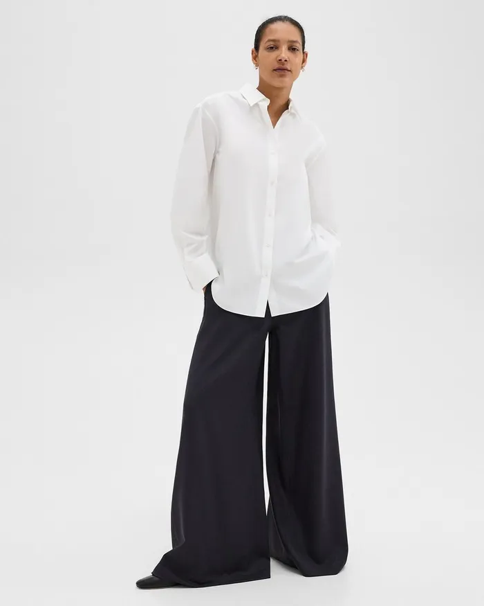 Women Pants Theory Ultra WideLeg Pant In Stretch Flannel Dark Navy