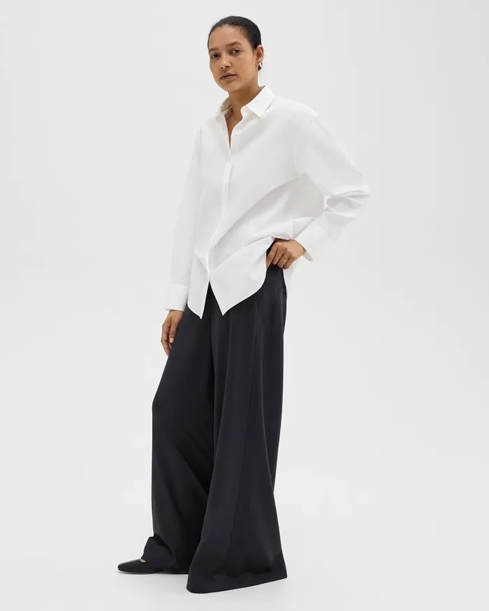 Women Pants Theory Ultra WideLeg Pant In Stretch Flannel Dark Navy