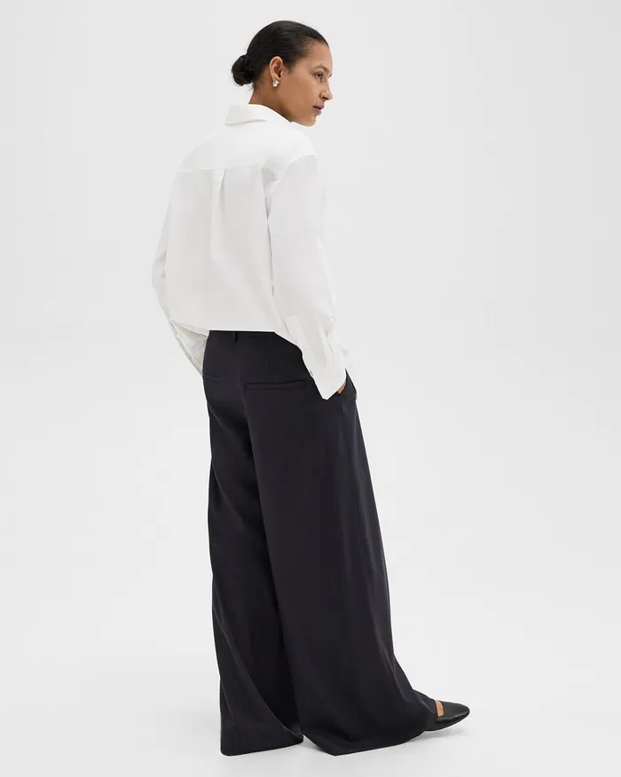 Women Pants Theory Ultra WideLeg Pant In Stretch Flannel Dark Navy