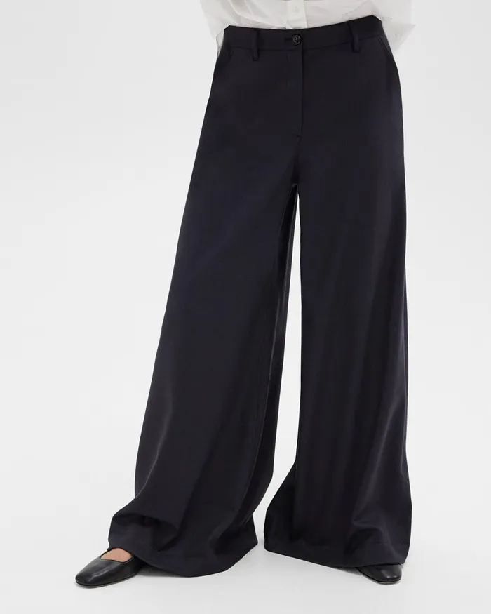 Women Pants Theory Ultra WideLeg Pant In Stretch Flannel Dark Navy