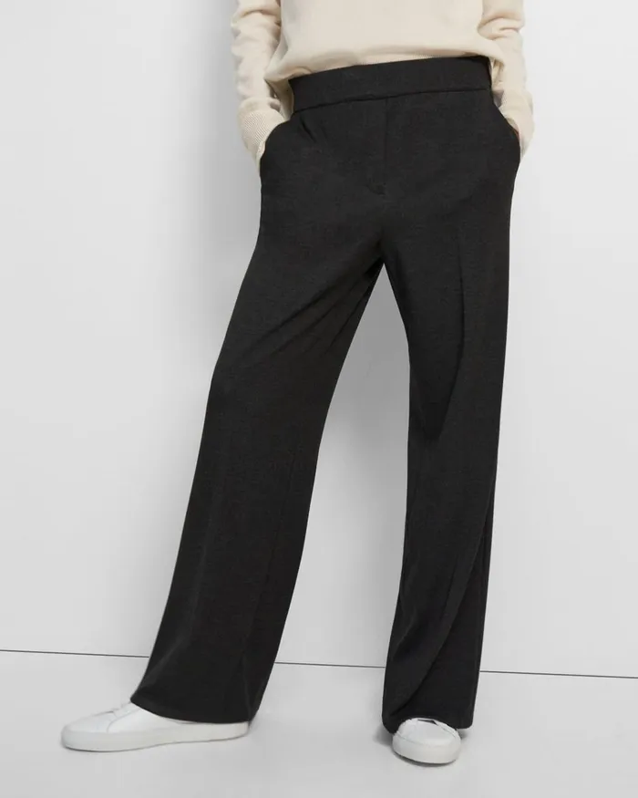 Women Pants Theory WideLeg Pant In DoubleKnit Jersey Charcoal Melangeoatmeal