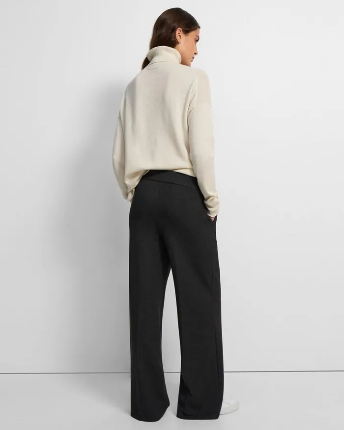 Women Pants Theory WideLeg Pant In DoubleKnit Jersey Charcoal Melangeoatmeal