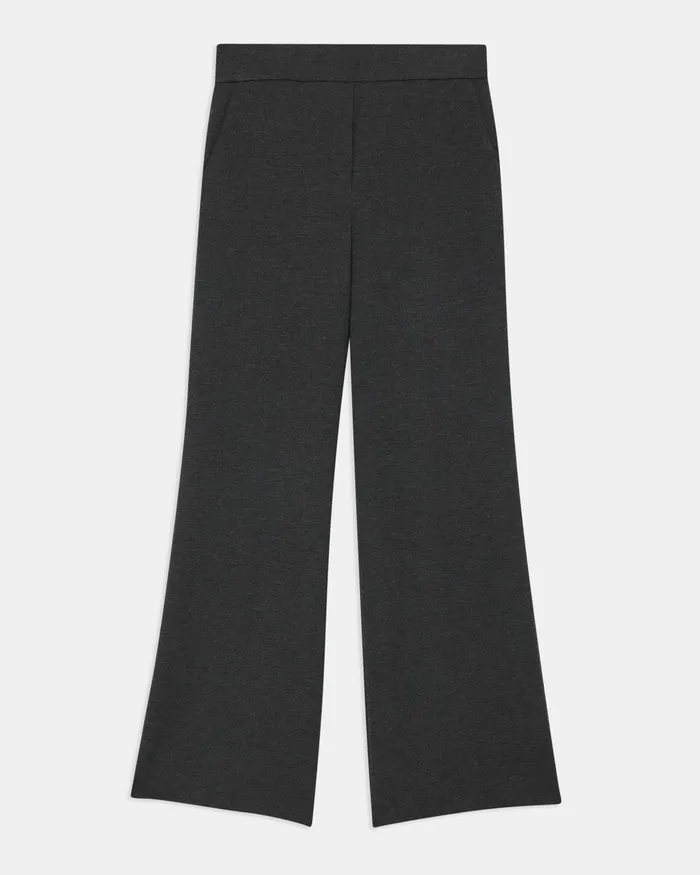 Women Pants Theory WideLeg Pant In DoubleKnit Jersey Charcoal Melangeoatmeal