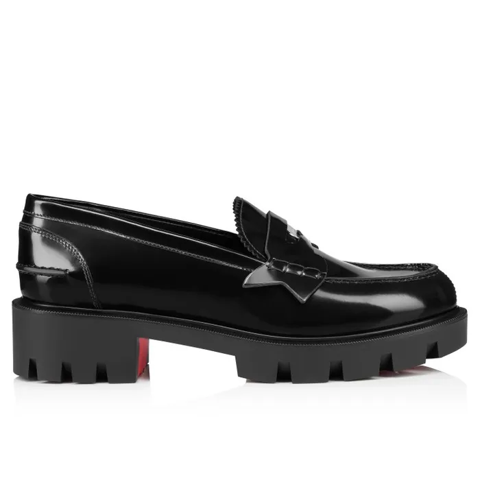 Women Penny Lug Loafers 8211 Abrasivato Calf Leather 8211 Black Christian Louboutin Flats and Loafers