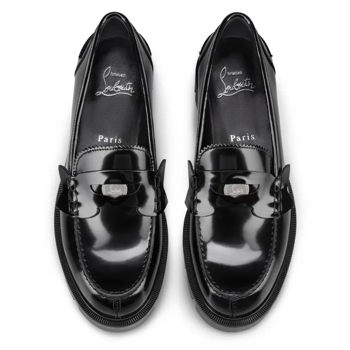 Women Penny Lug Loafers 8211 Abrasivato Calf Leather 8211 Black Christian Louboutin Flats and Loafers