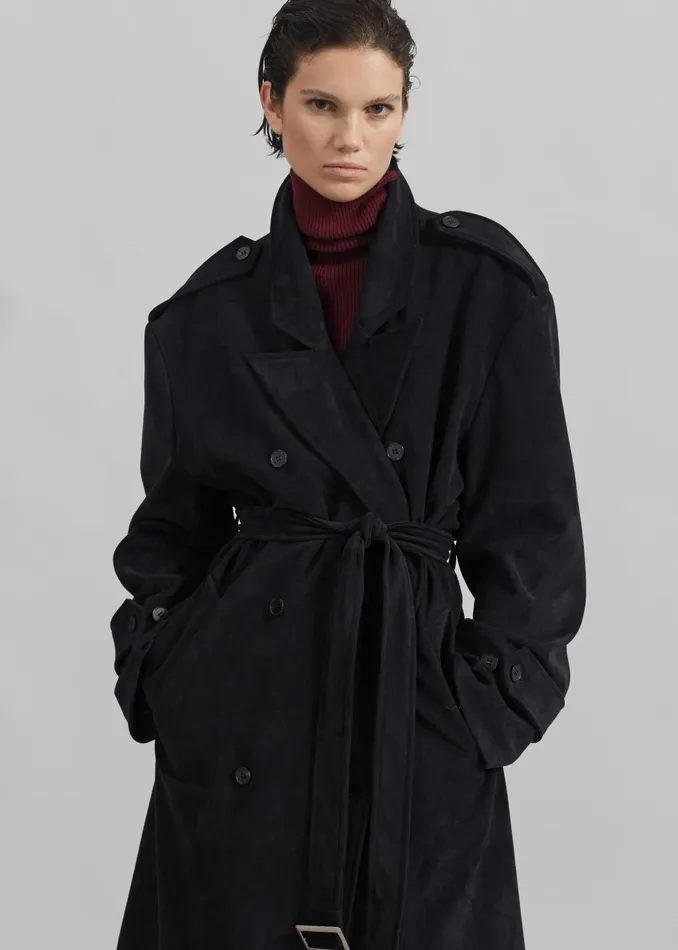 Women Peoria Faux Suede Trench Coat 8211 Black The Frankie Shop Outerwear