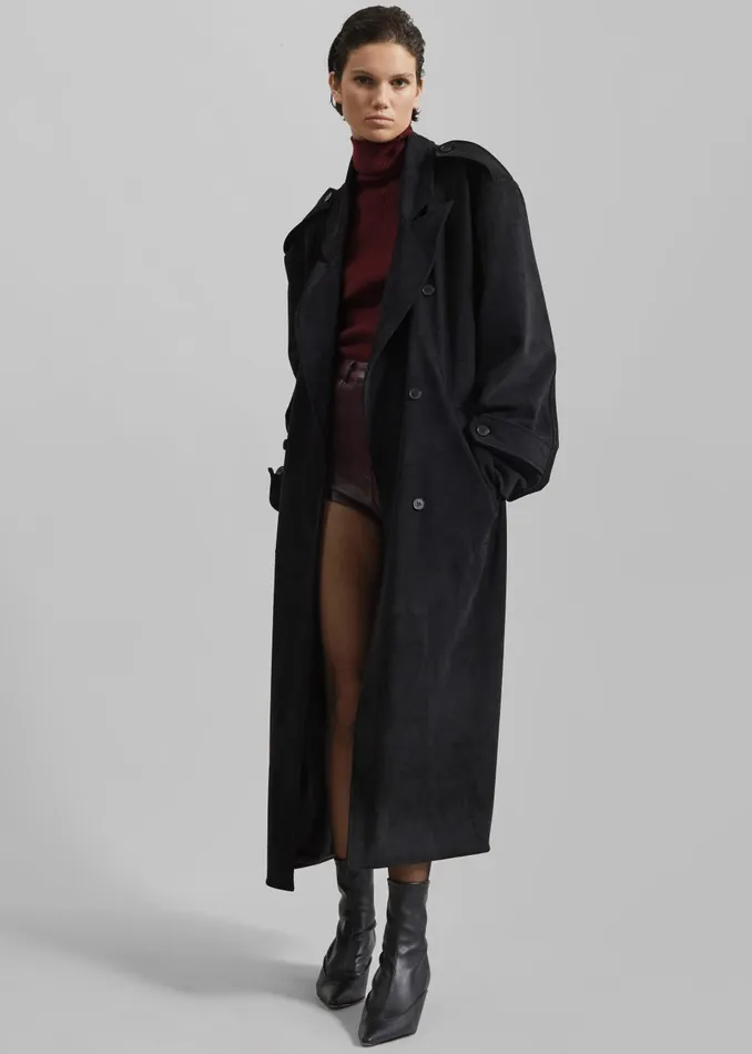 Women Peoria Faux Suede Trench Coat 8211 Black The Frankie Shop Outerwear