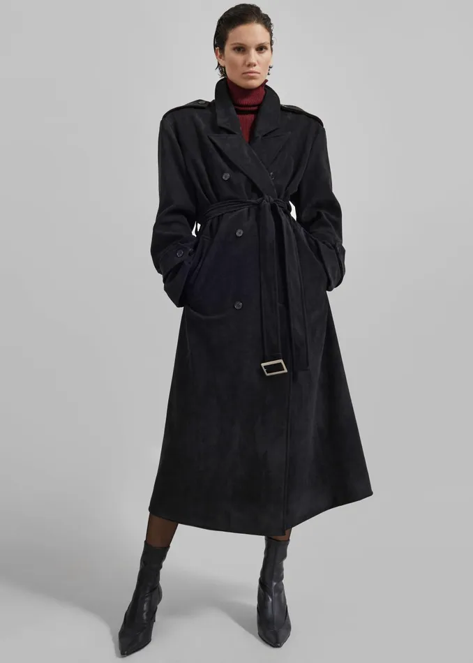 Women Peoria Faux Suede Trench Coat 8211 Black The Frankie Shop Outerwear