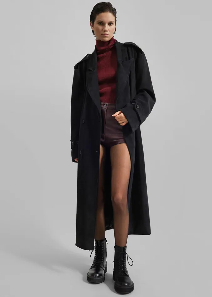 Women Peoria Faux Suede Trench Coat 8211 Black The Frankie Shop Outerwear