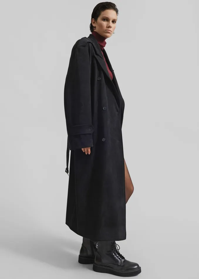 Women Peoria Faux Suede Trench Coat 8211 Black The Frankie Shop Outerwear