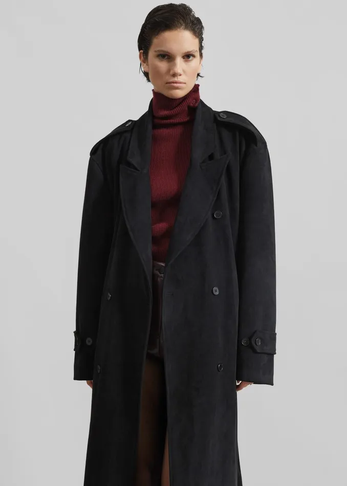 Women Peoria Faux Suede Trench Coat 8211 Black The Frankie Shop Outerwear