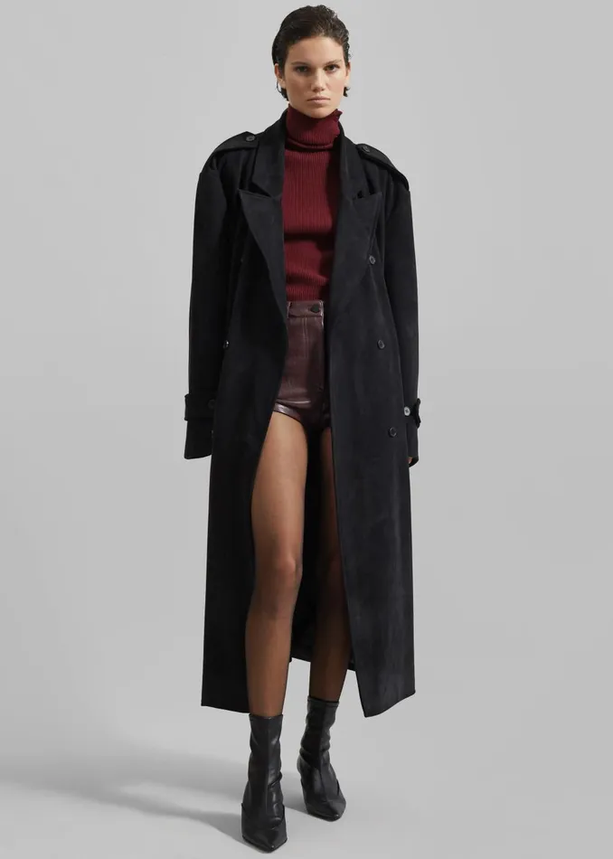Women Peoria Faux Suede Trench Coat 8211 Black The Frankie Shop Outerwear