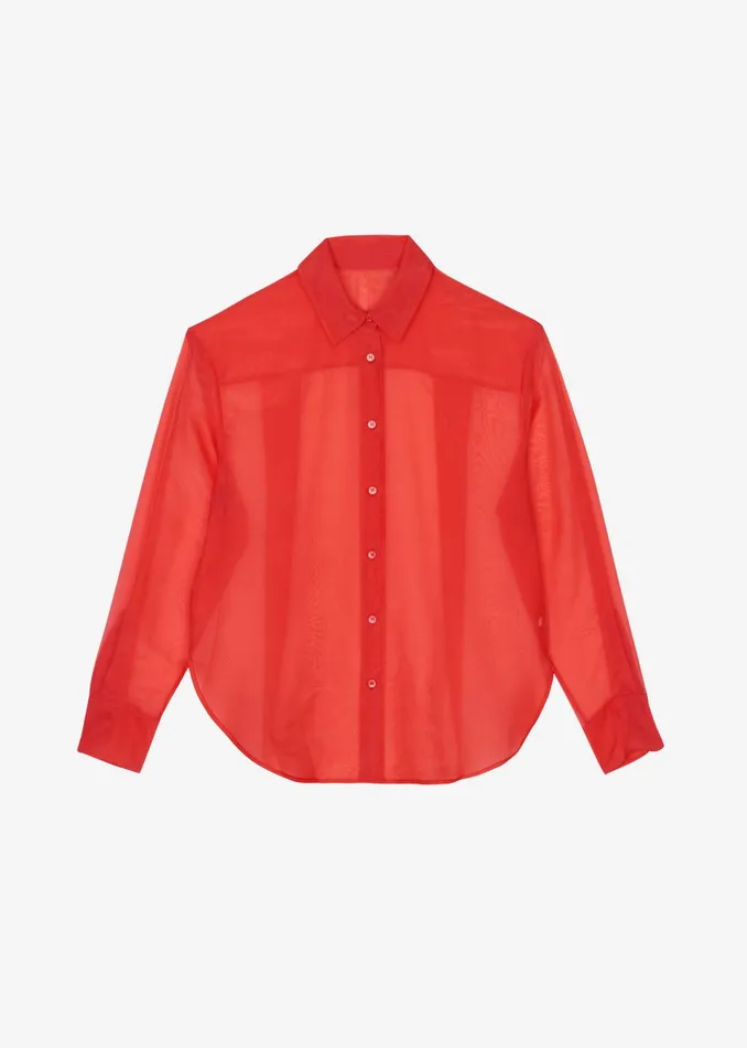 Women Peri Sheer Shirt 8211 Red The Frankie Shop Tops