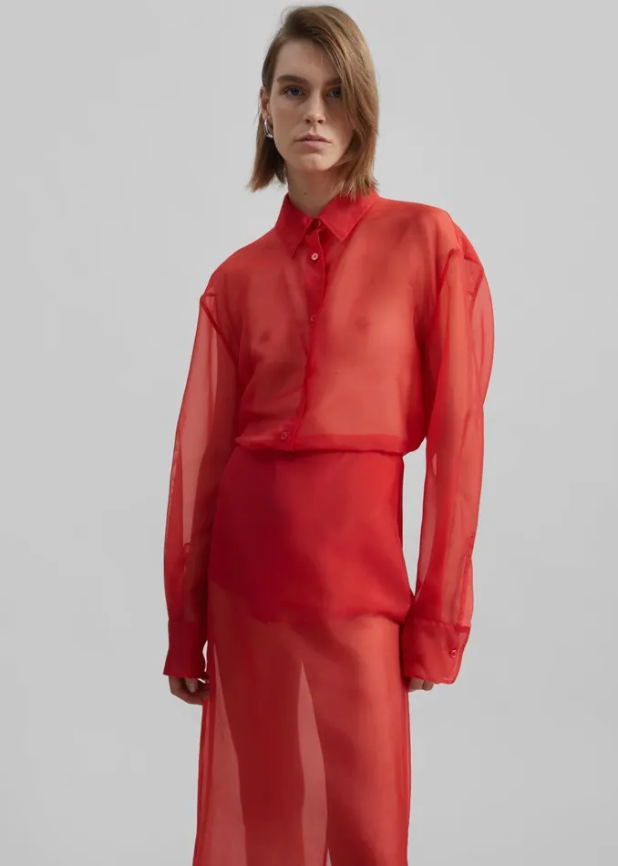 Women Peri Sheer Shirt 8211 Red The Frankie Shop Tops