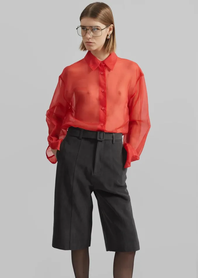 Women Peri Sheer Shirt 8211 Red The Frankie Shop Tops
