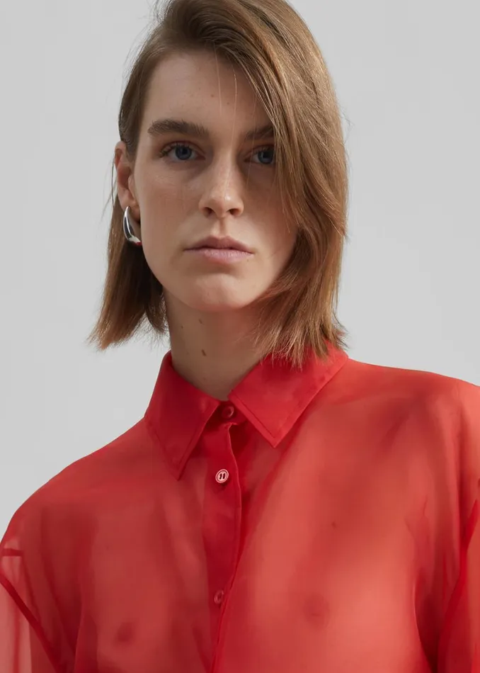 Women Peri Sheer Shirt 8211 Red The Frankie Shop Tops