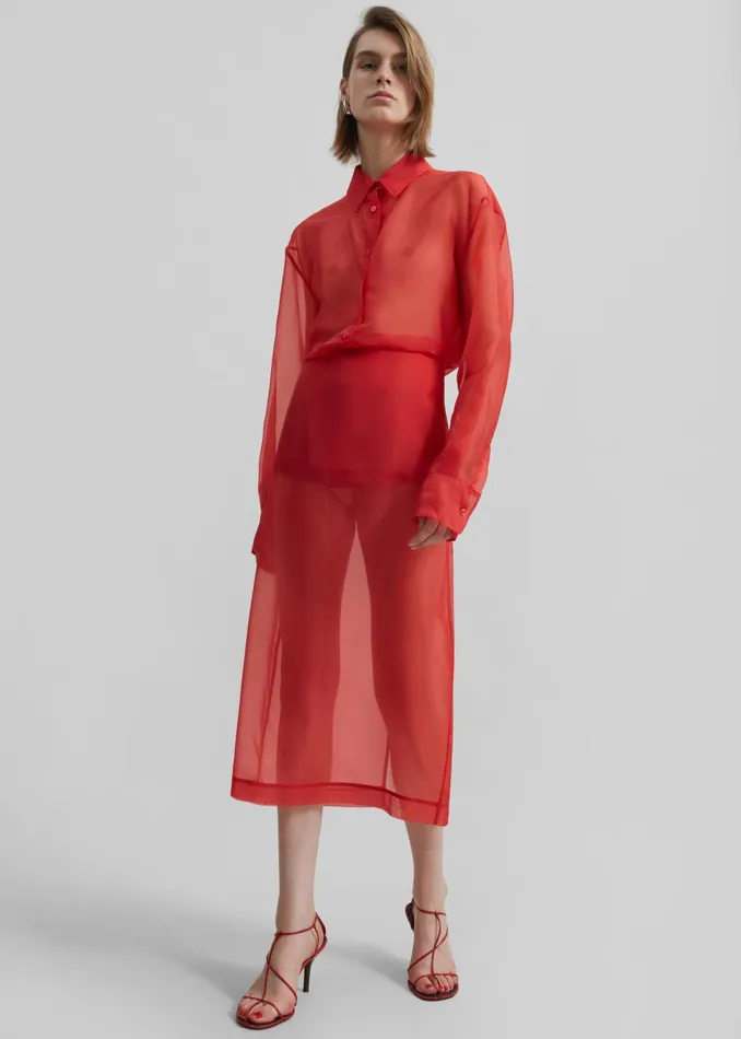 Women Peri Sheer Shirt 8211 Red The Frankie Shop Tops