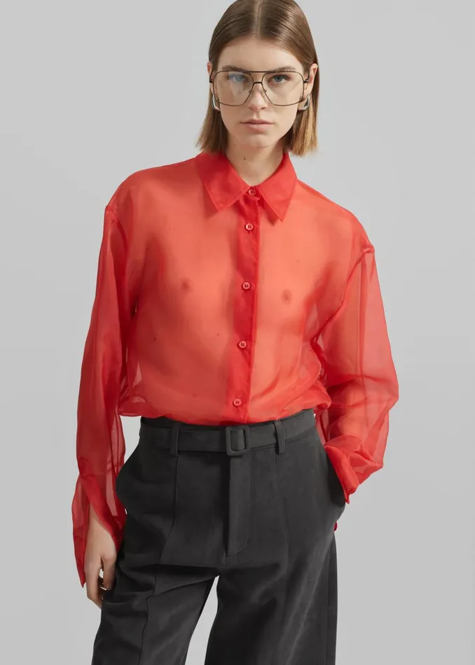 Women Peri Sheer Shirt 8211 Red The Frankie Shop Tops