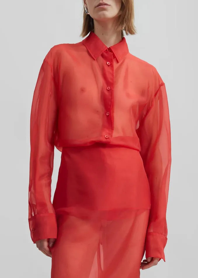 Women Peri Sheer Shirt 8211 Red The Frankie Shop Tops