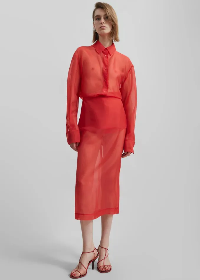 Women Peri Sheer Shirt 8211 Red The Frankie Shop Tops