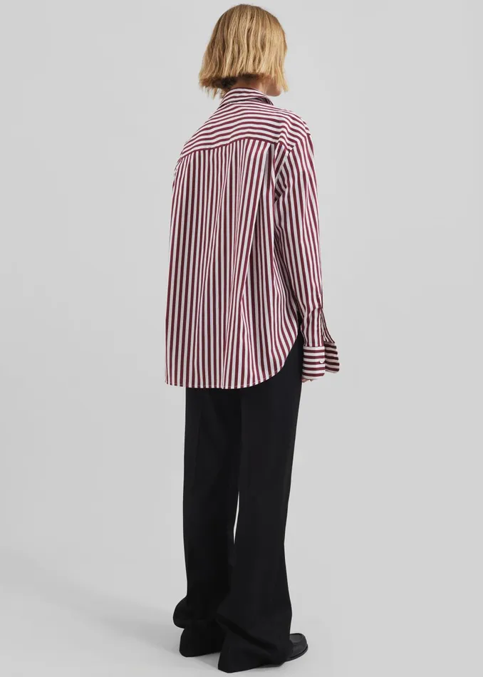 Women Peri Striped Poplin Shirt 8211 BurgundyWhite The Frankie Shop Tops