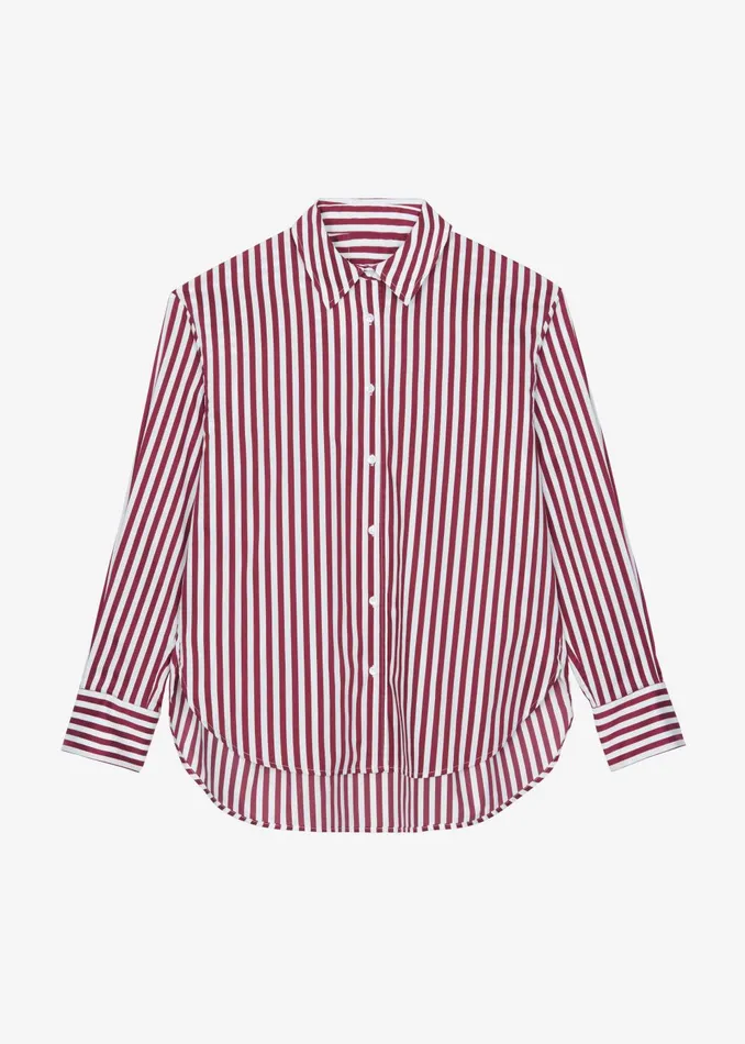 Women Peri Striped Poplin Shirt 8211 BurgundyWhite The Frankie Shop Tops
