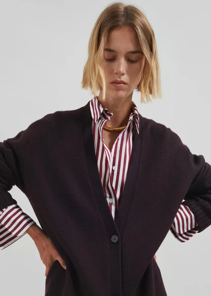Women Peri Striped Poplin Shirt 8211 BurgundyWhite The Frankie Shop Tops