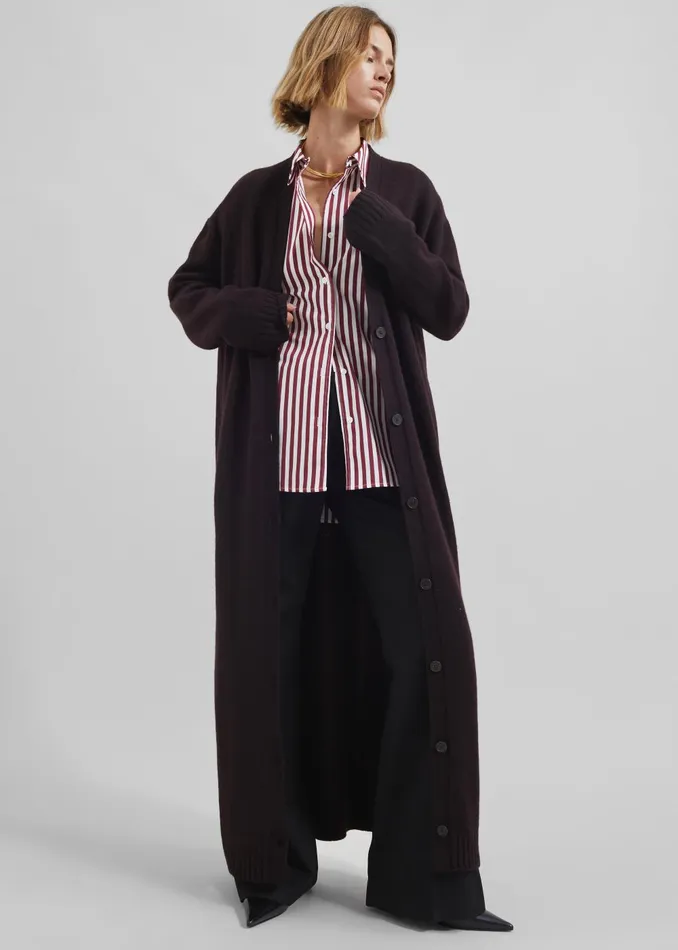 Women Peri Striped Poplin Shirt 8211 BurgundyWhite The Frankie Shop Tops