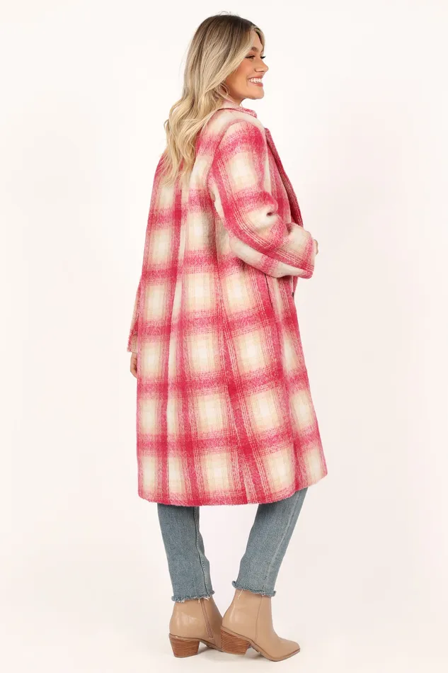 Women petalandpup Gianna Button Front Plaid Long Coat 8211 Pink Pink Jackets and Coats