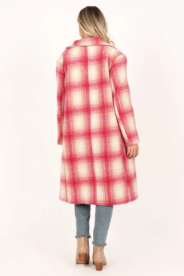 Women petalandpup Gianna Button Front Plaid Long Coat 8211 Pink Pink Jackets and Coats