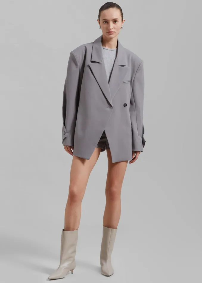 Women Pia Boxy Blazer 8211 Grey The Frankie Shop Outerwear