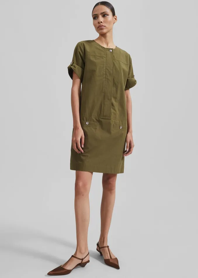 Women Proenza Schouler White Label Watson Dress In Rumpled Cotton 8211 Dark Olive The Frankie Shop Dresses