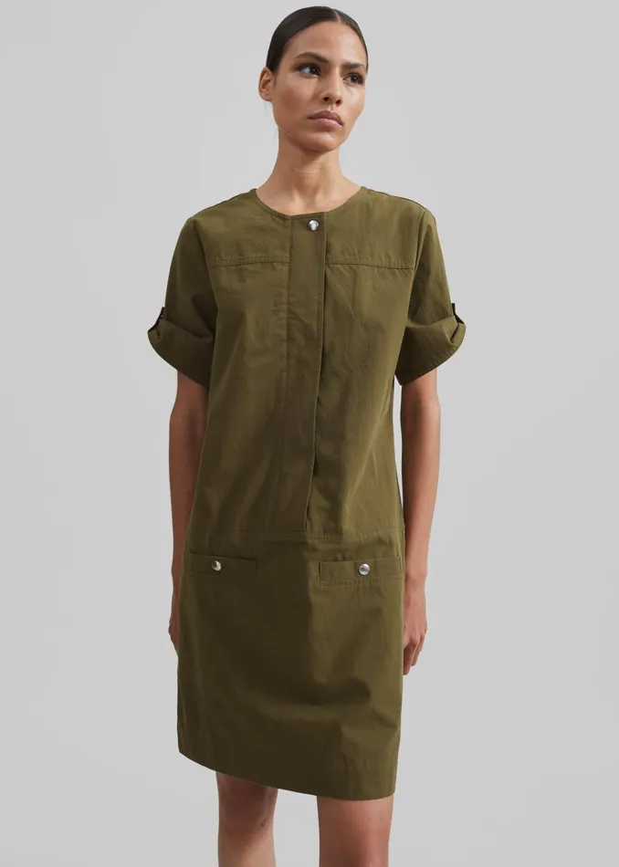 Women Proenza Schouler White Label Watson Dress In Rumpled Cotton 8211 Dark Olive The Frankie Shop Dresses