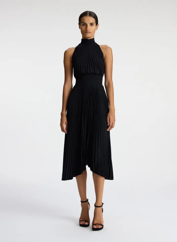 Women Renzo Matte Pleated Dress Black ALC Dresses