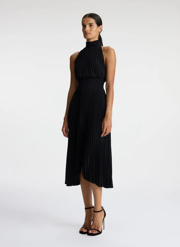 Women Renzo Matte Pleated Dress Black ALC Dresses