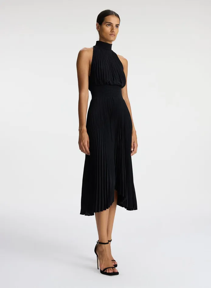 Women Renzo Matte Pleated Dress Black ALC Dresses