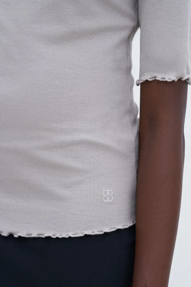 Women Rib Mock Neck Tee Moss Grey Filippa K Tops